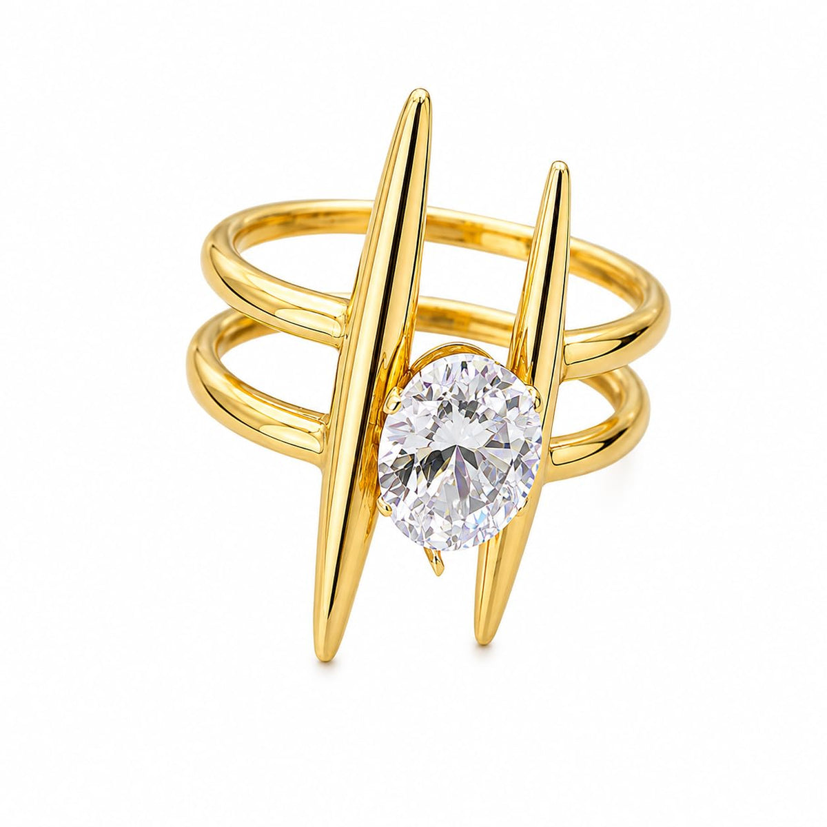 Alba gold double bar statement ring with an oval stone