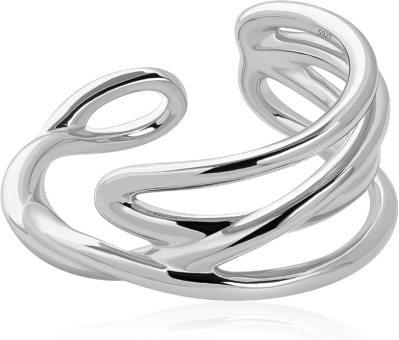 Wren silver wavy multi line ring