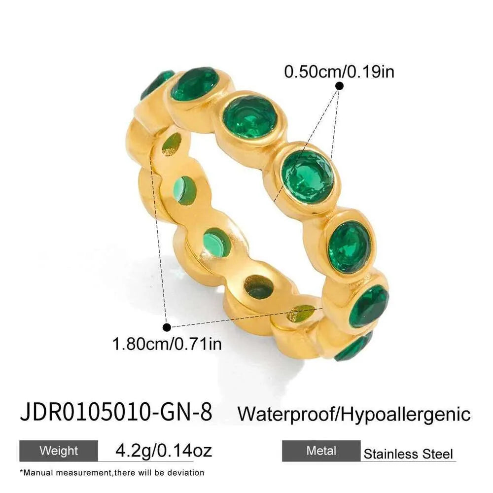 Fern gold eternity band with round green stones, view 2