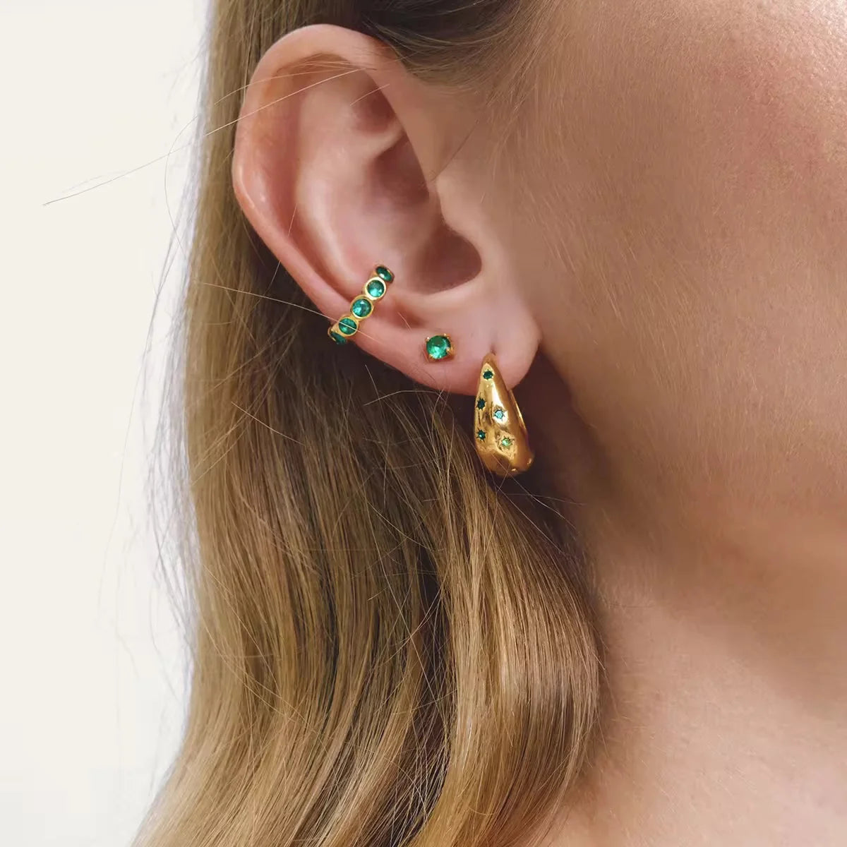 Riley Ear Cuff Earrings (Green)
