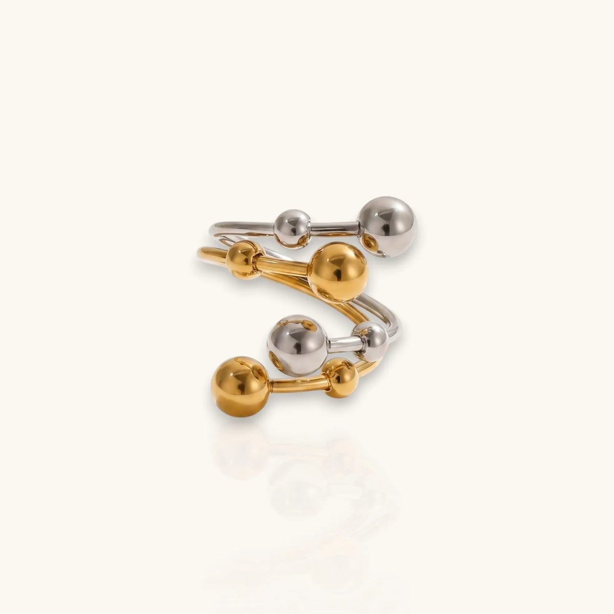 Penelope two-tone gold and silver ball spiral ring, view 5