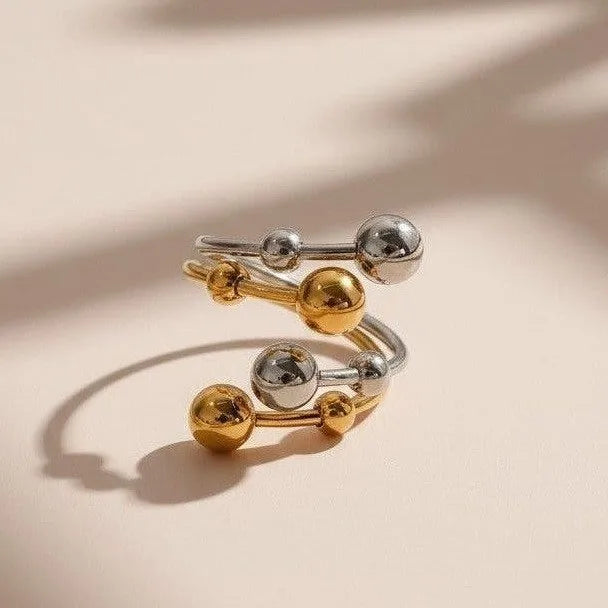 Penelope two-tone gold and silver ball spiral ring, view 3