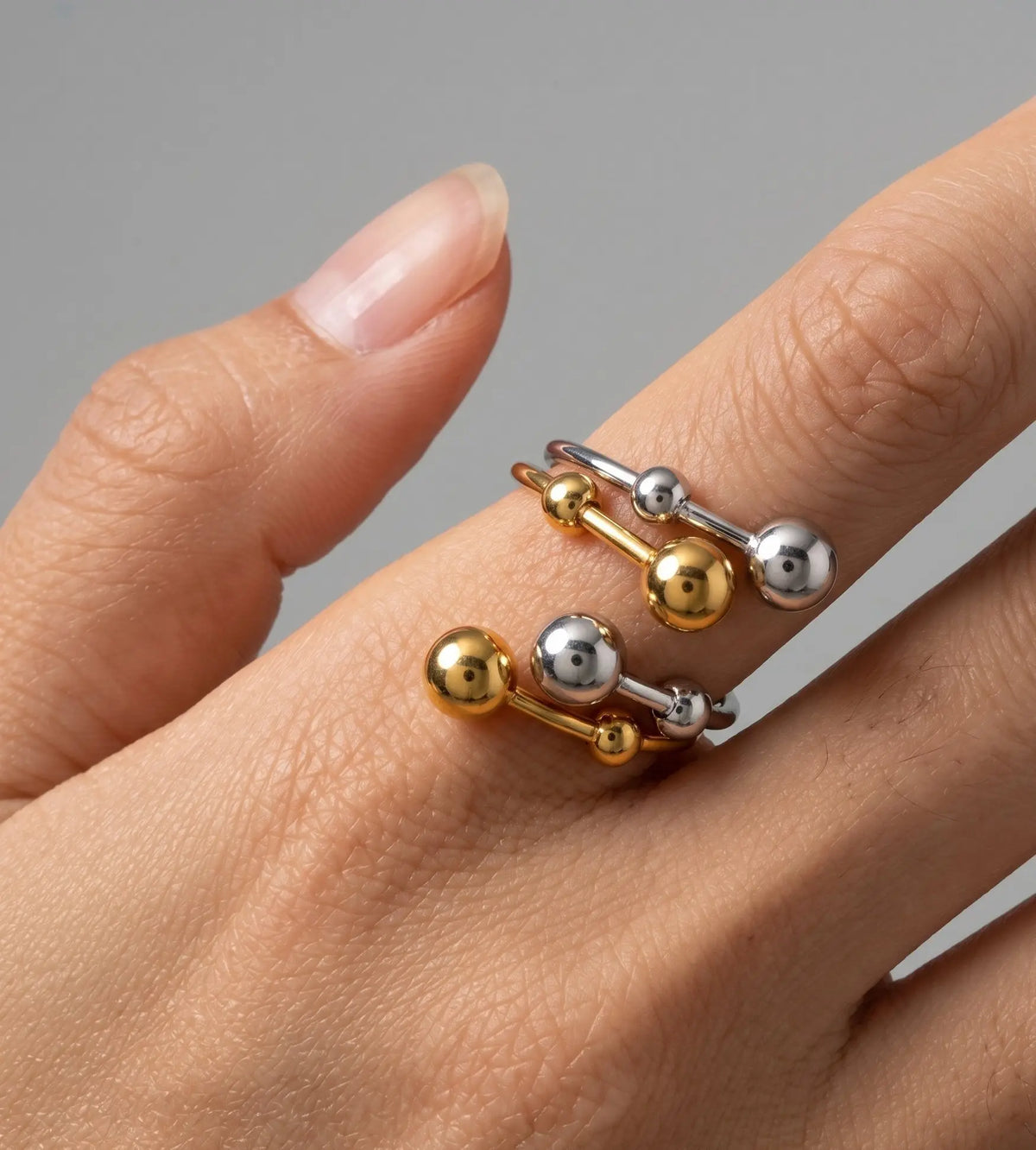 Penelope two-tone gold and silver ball spiral ring, view 4