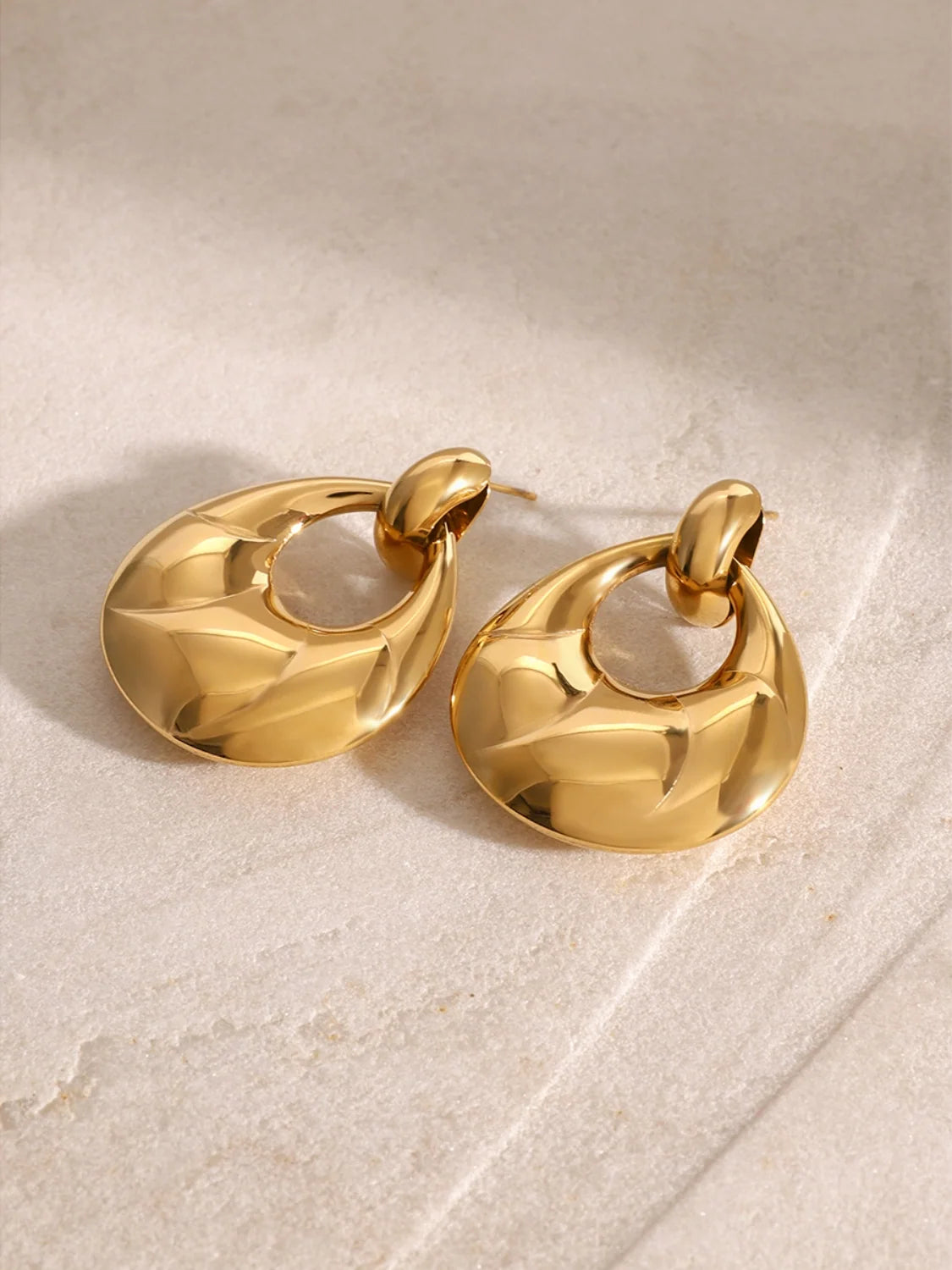 Beatrice chunky gold teardrop door knocker earrings, view 6