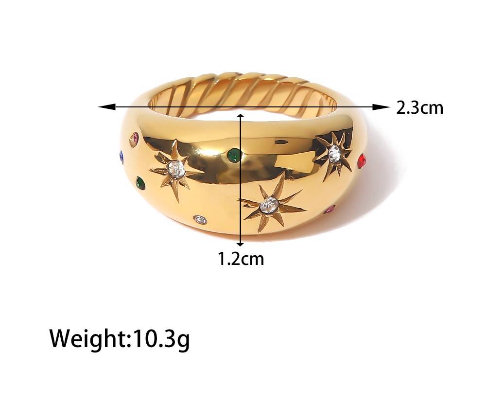 Cosima chunky gold dome ring with star set stones, view 2