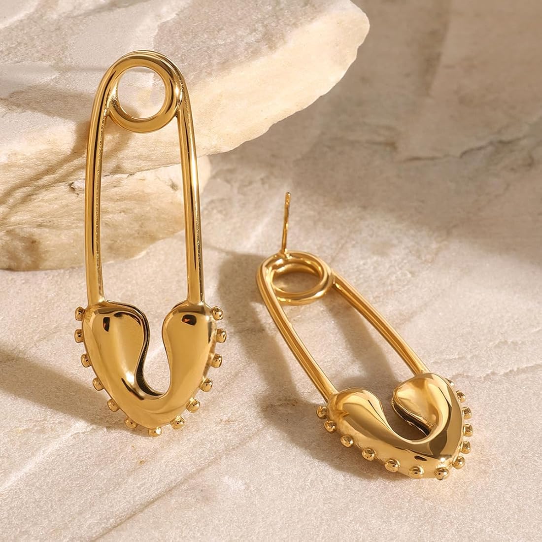 Zelda oversized gold safety pin earrings, view 2