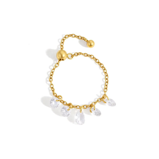 Cynthia gold chain ring with dangling crystal drops