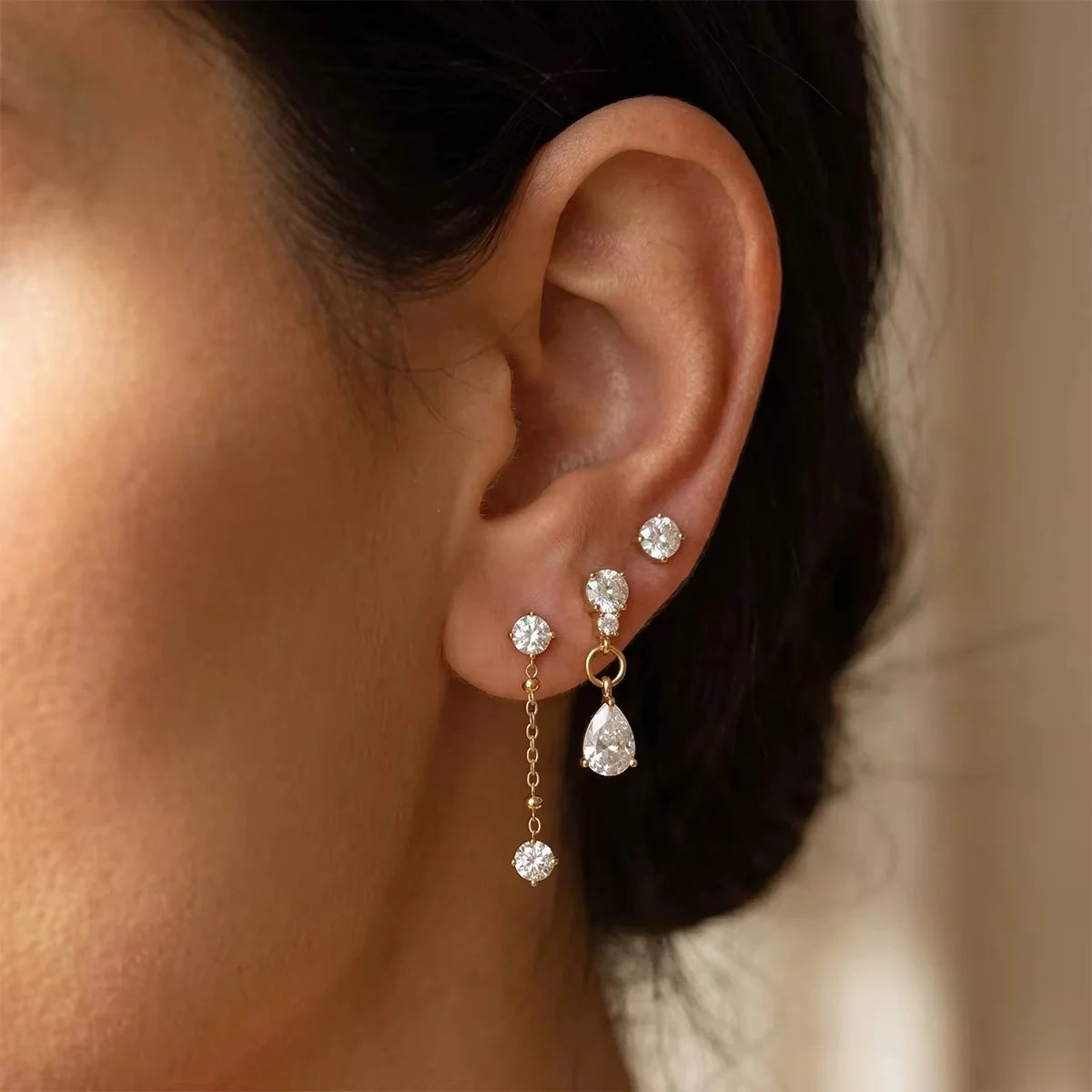 Josie Crystal Tassel Stud Set (Gold)