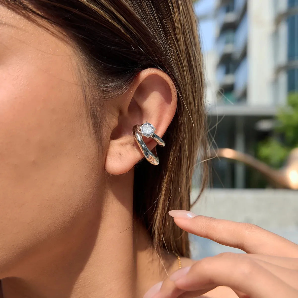 Chunky Studded Ear Cuff Earrings (Silver)