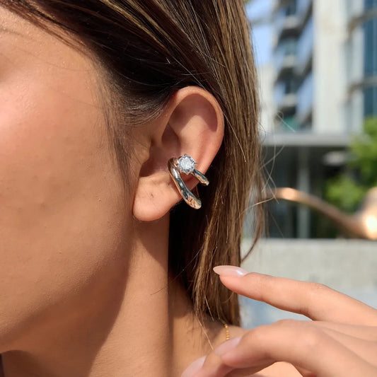 Chunky Studded Ear Cuff Earrings (Silver)