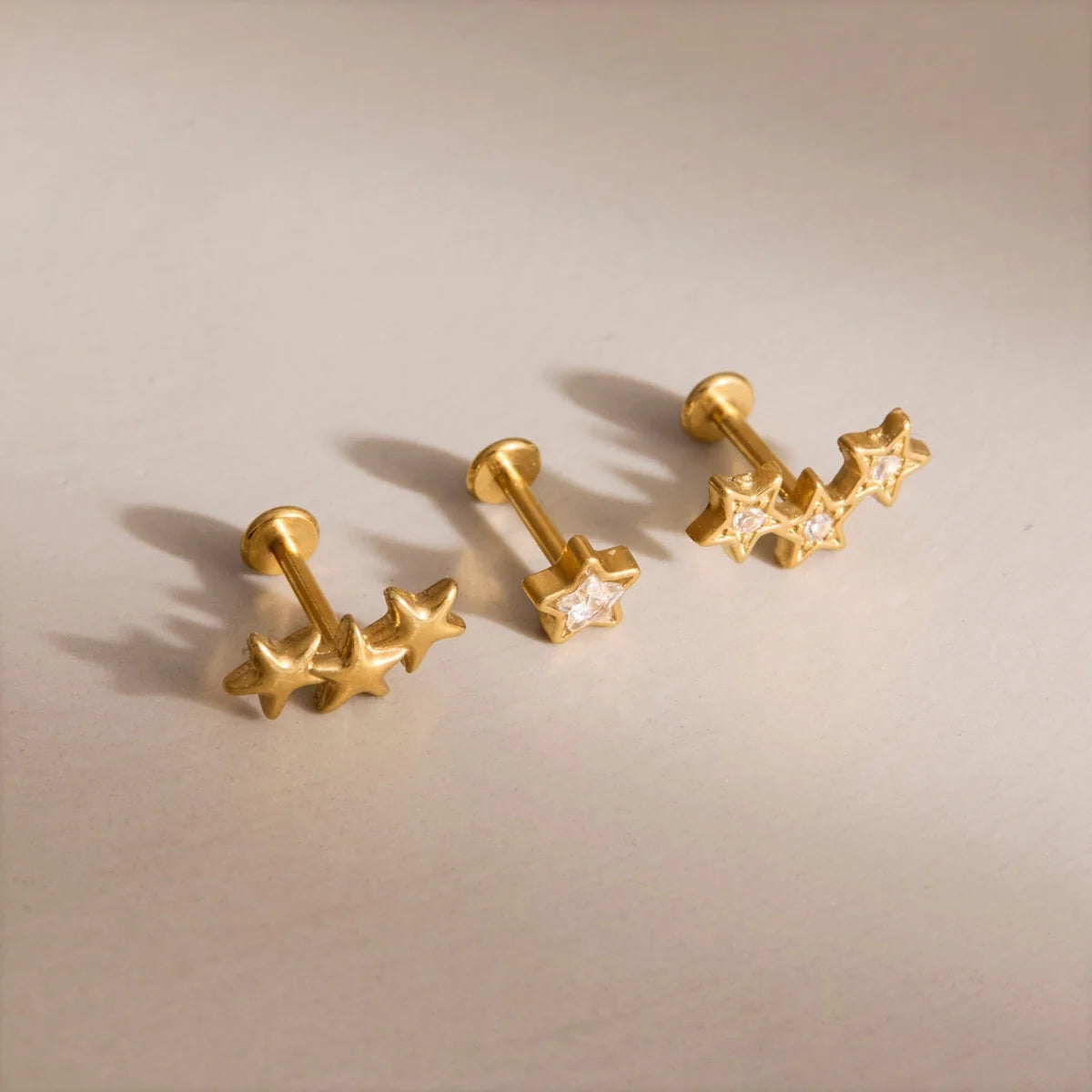 Astrid gold star cluster stud earring set with crystals, view 5