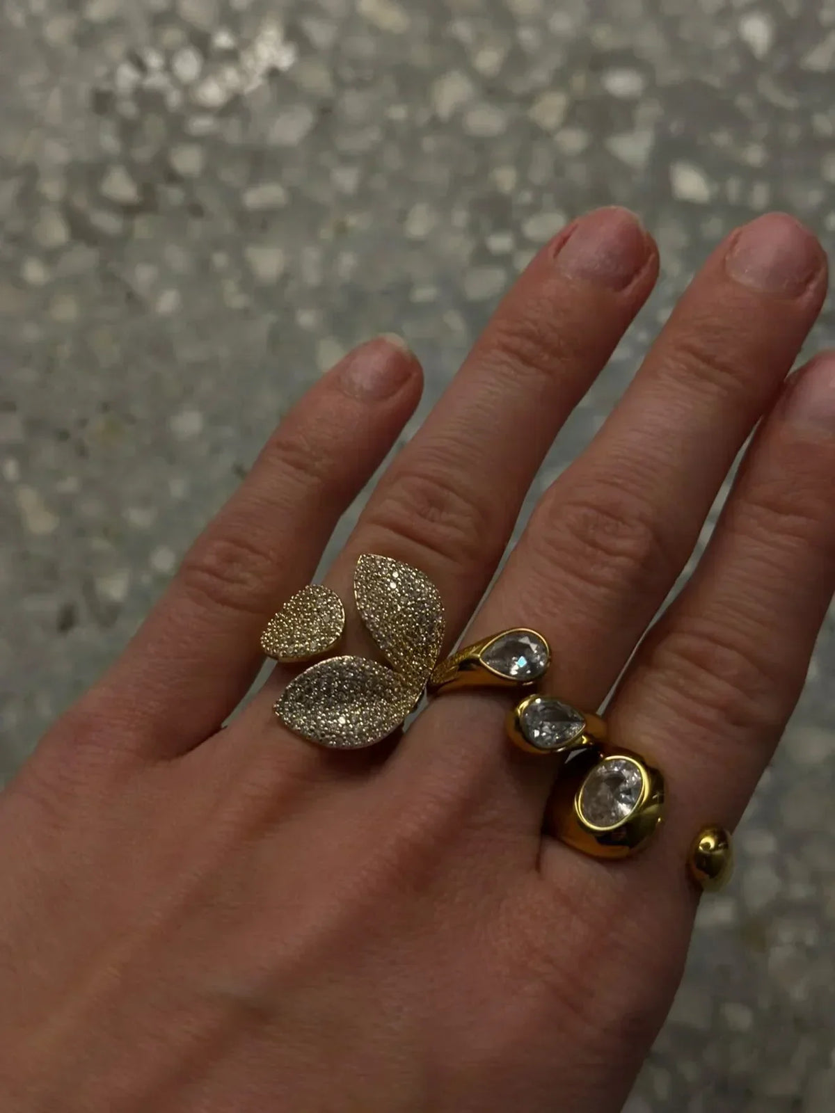 Noemi gold bypass ring with two pear cut stones, view 3