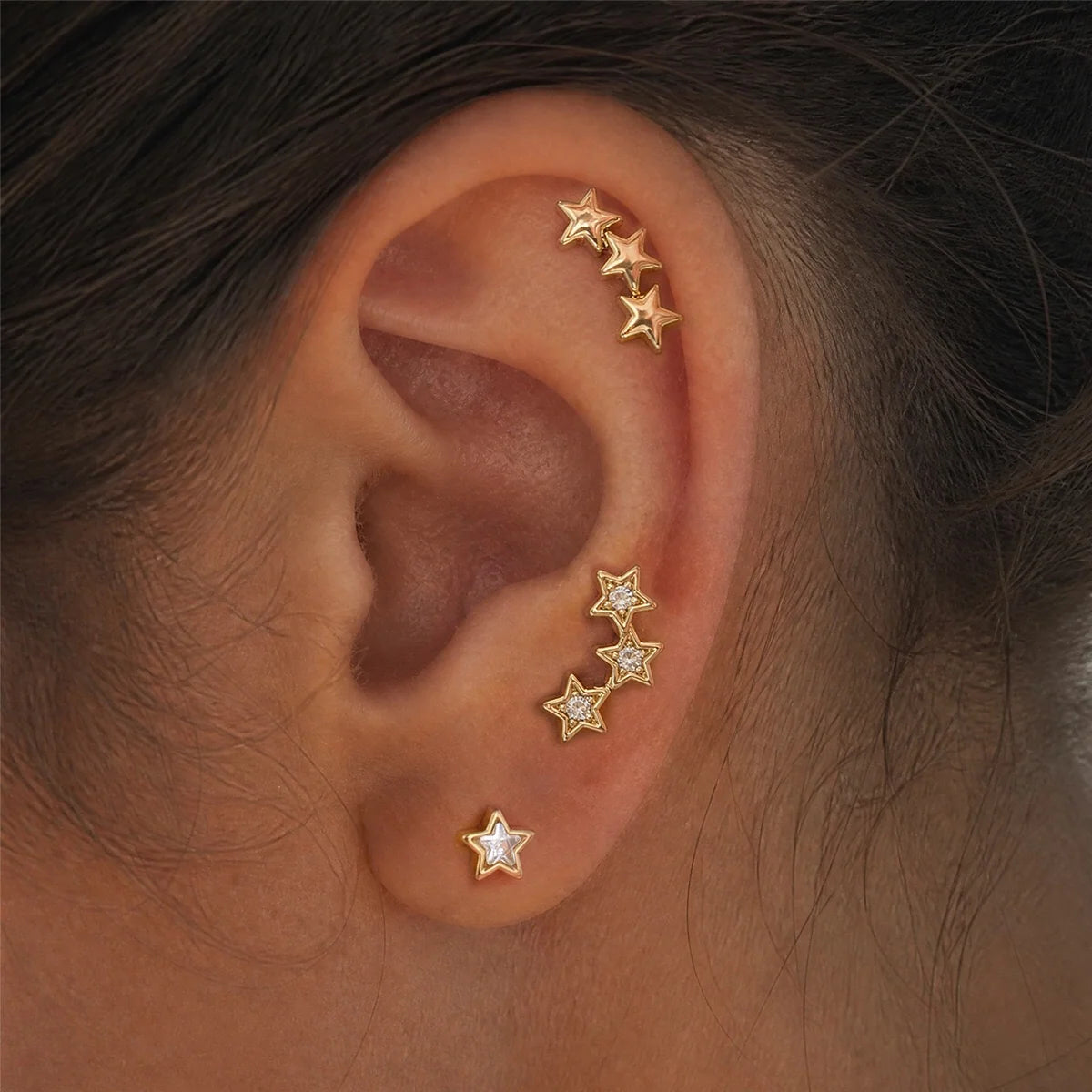 Astrid gold star cluster stud earring set with crystals, view 2