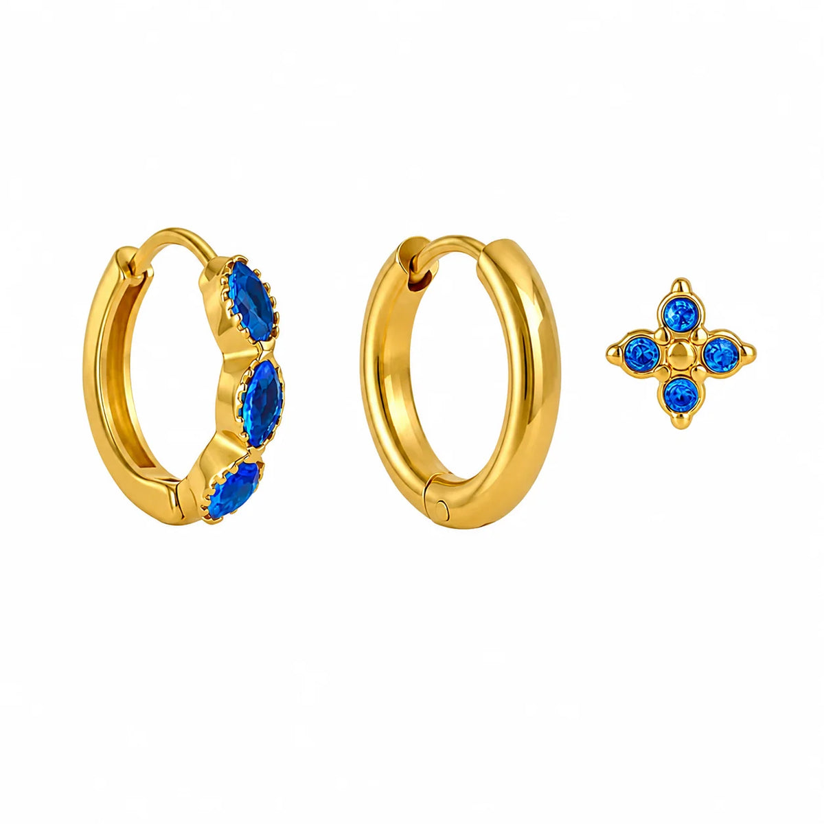 Cecily Marquise Huggie Earring Set (Gold Blue)