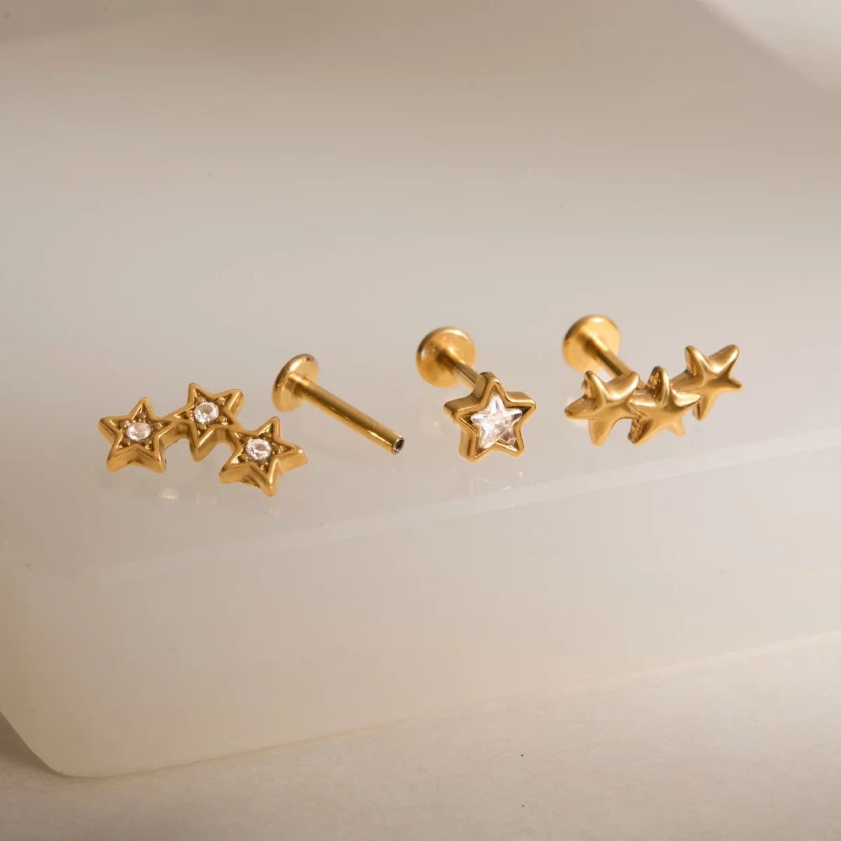 Astrid gold star cluster stud earring set with crystals, view 7