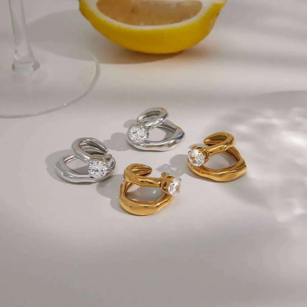 Chunky Studded Ear Cuff Earrings (Silver)