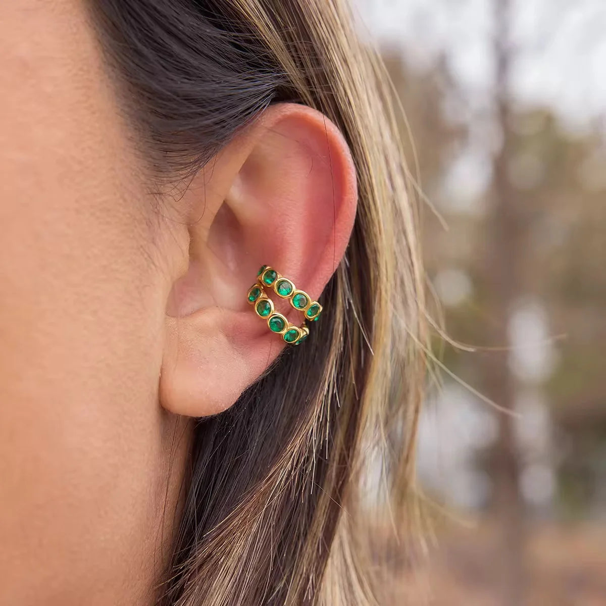 Riley Ear Cuff Earrings (Green)