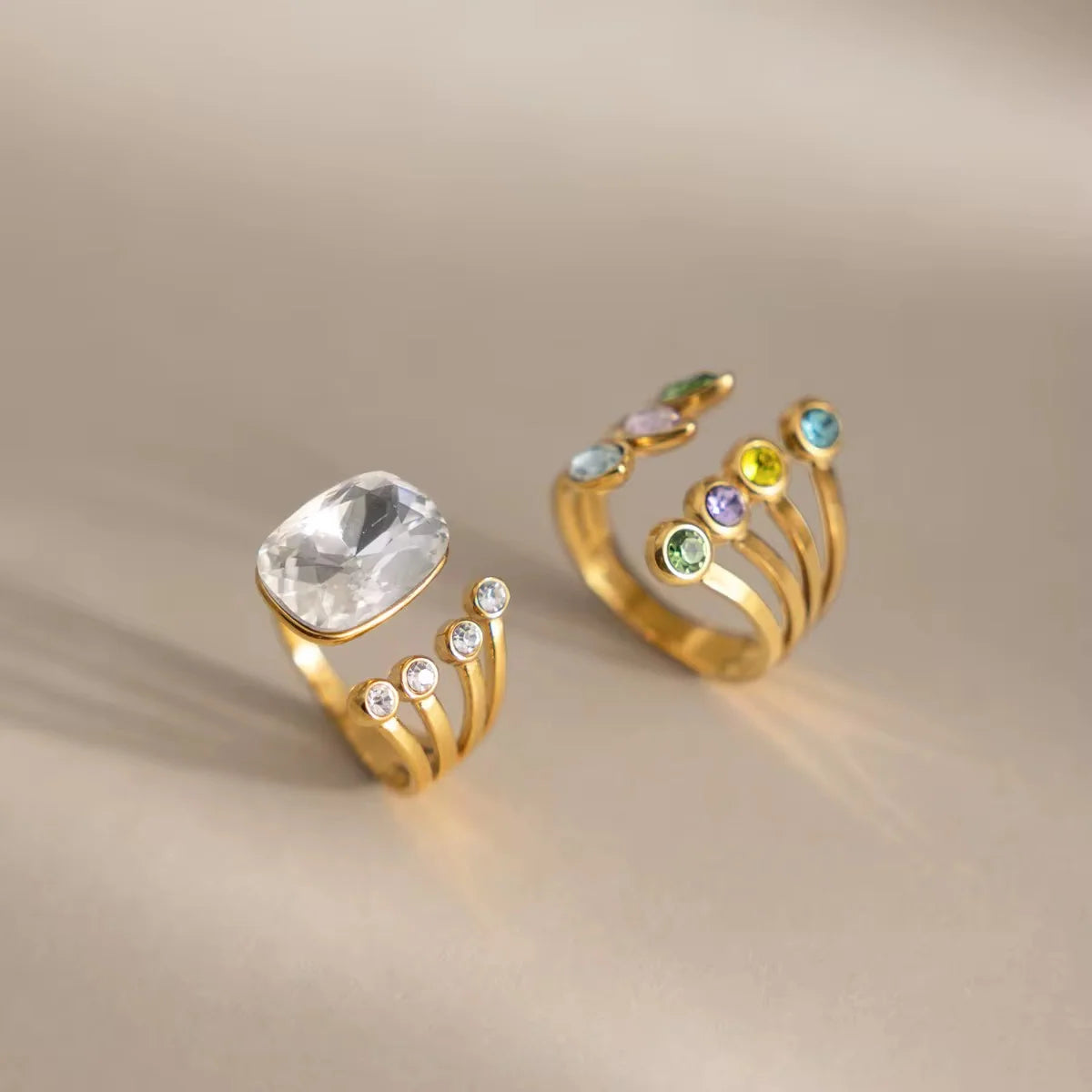 Juno gold cluster ring with multi-coloured stones, view 4