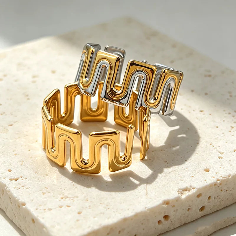 Ines wide gold Greek key pattern band ring, view 2