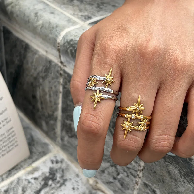 Orla two-tone silver and gold star wrap ring, view 4