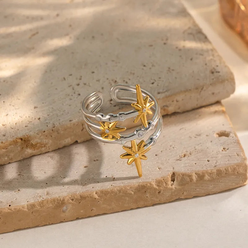 Orla two-tone silver and gold star wrap ring, view 2