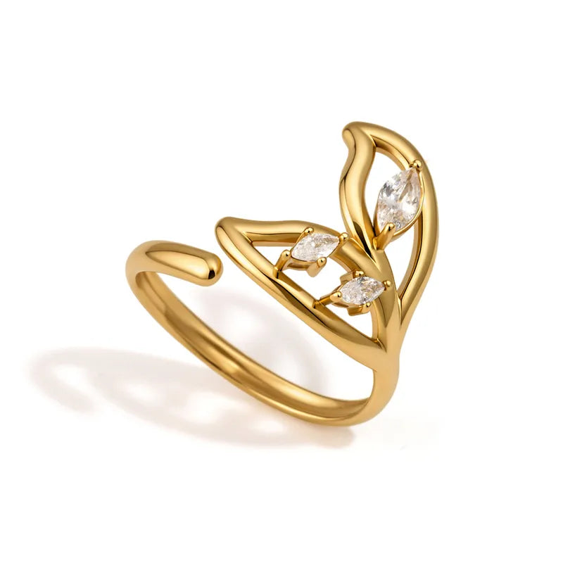 Willow gold leaf ring with marquise clear stones