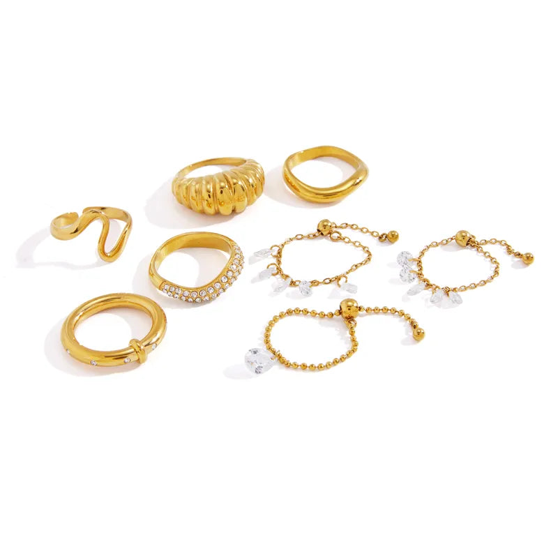 Cynthia gold chain ring with dangling crystal drops, view 4