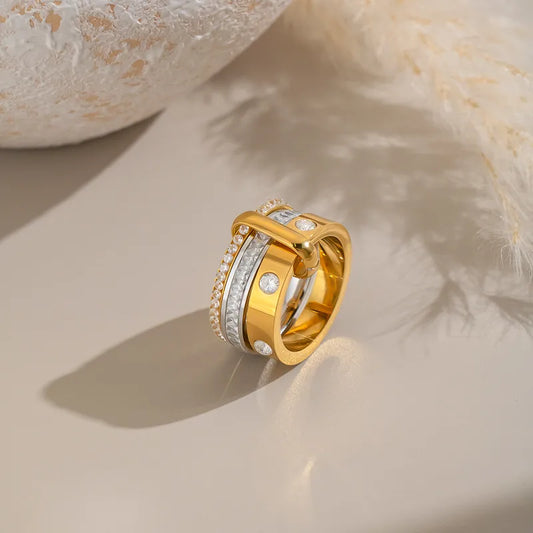 Vera two-tone stacked triple band ring with stones