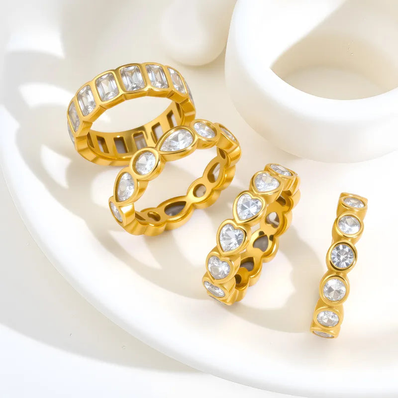 Josephine gold eternity band with clear emerald cut stones, view 2