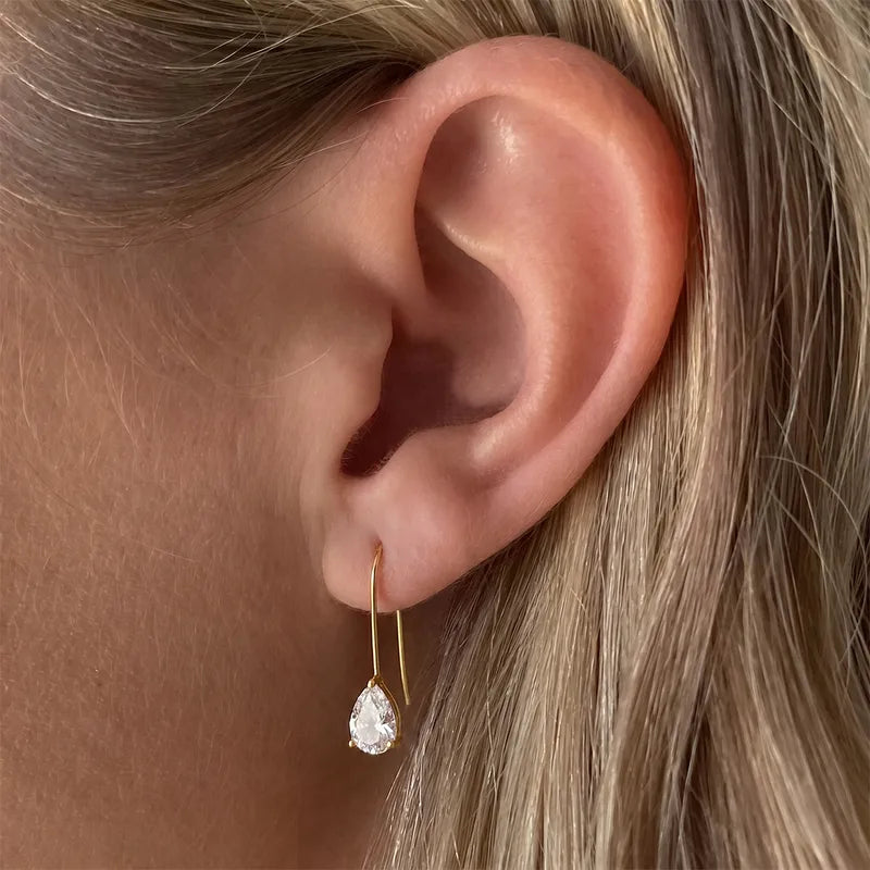 Imogen gold threader earrings with pear crystal drop, view 2