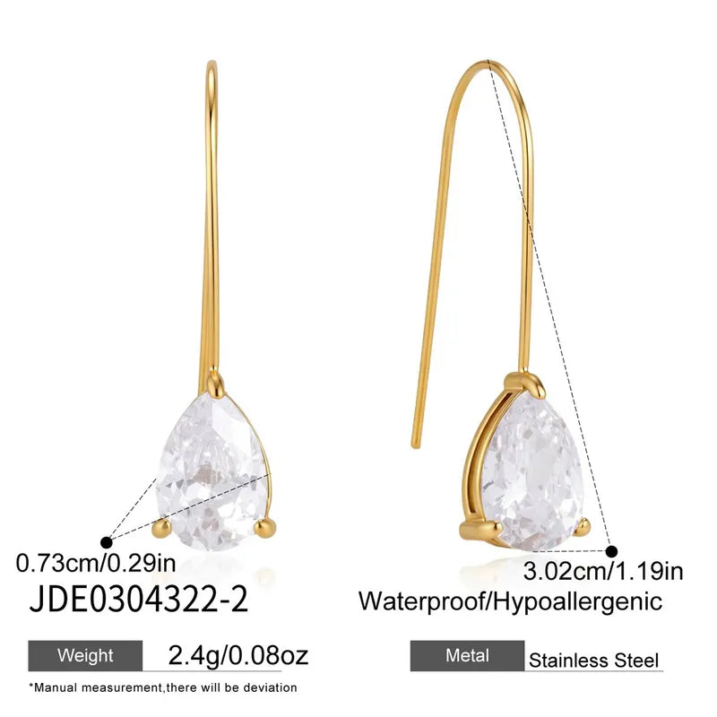 Imogen gold threader earrings with pear crystal drop, size and dimensions