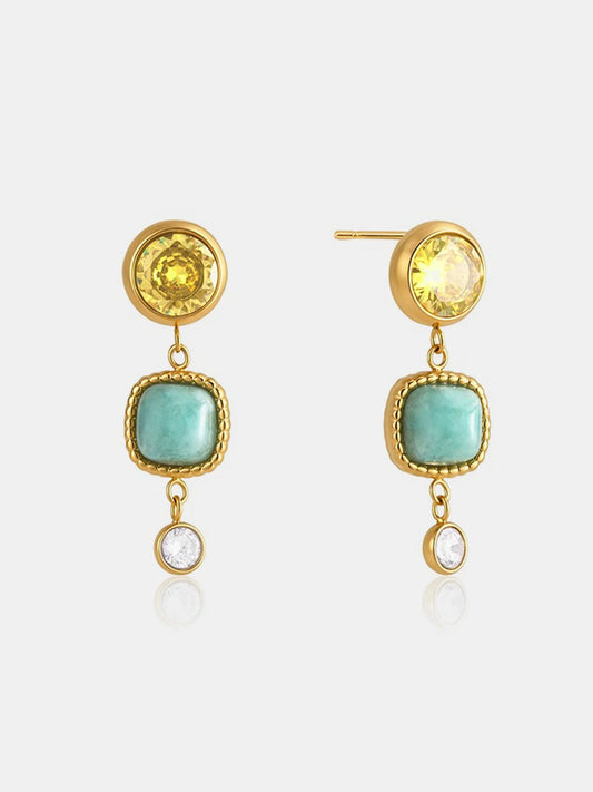 Clementine gold drop earrings with citrine and turquoise coloured stones