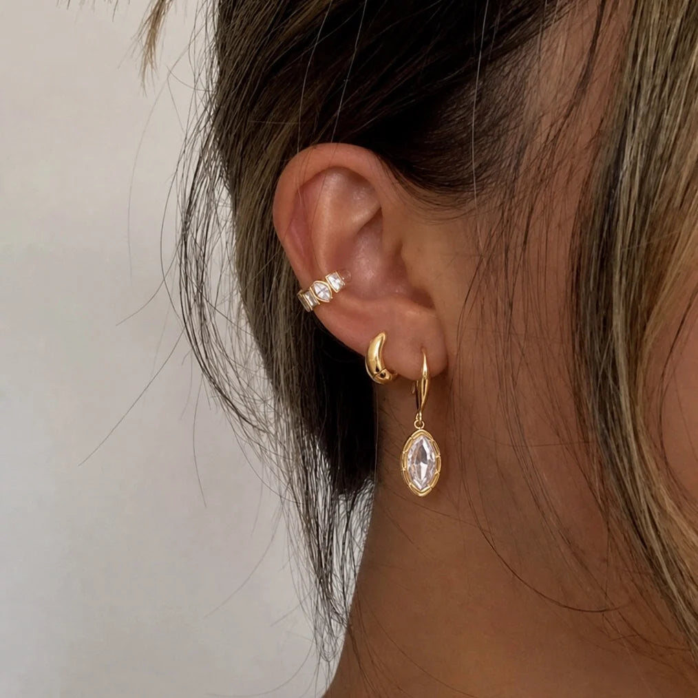 Vivienne gold hook earrings with framed crystals