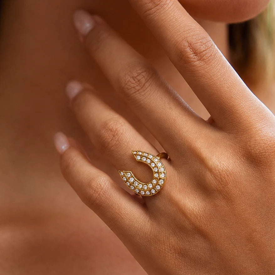 Harper gold pave horseshoe ring, view 3