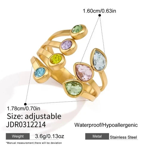 Juno gold cluster ring with multi-coloured stones, view 2