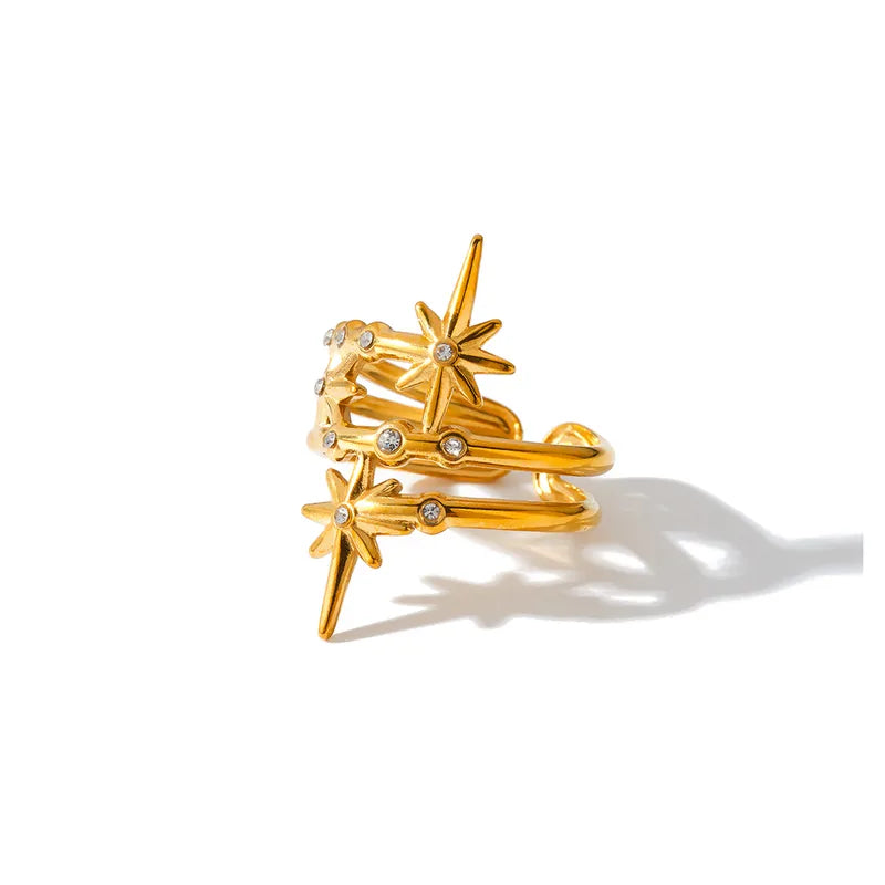 Astra gold layered wrap ring with starburst points