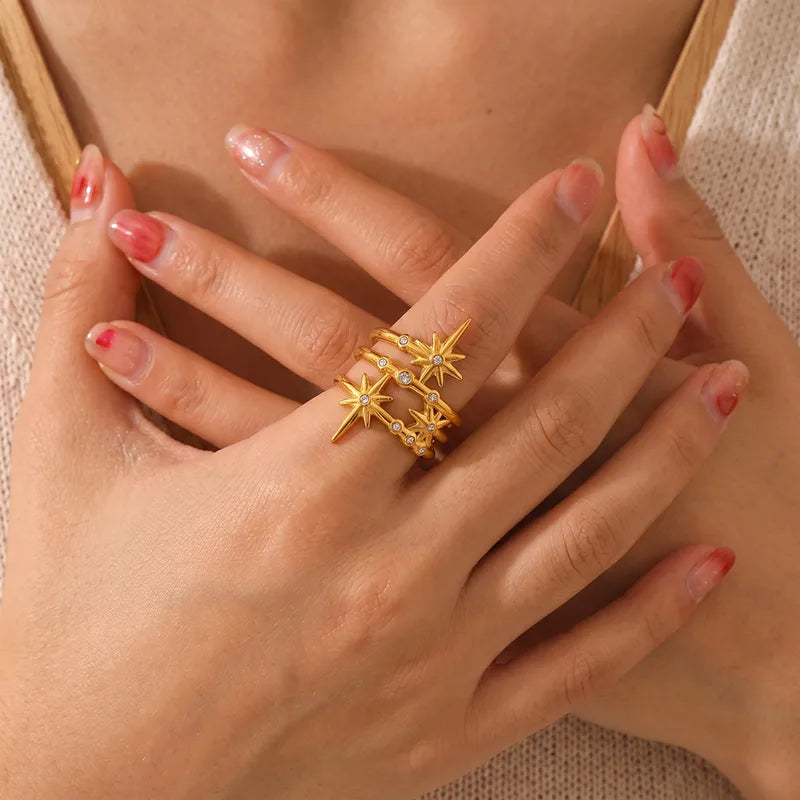 Astra gold layered wrap ring with starburst points, view 3