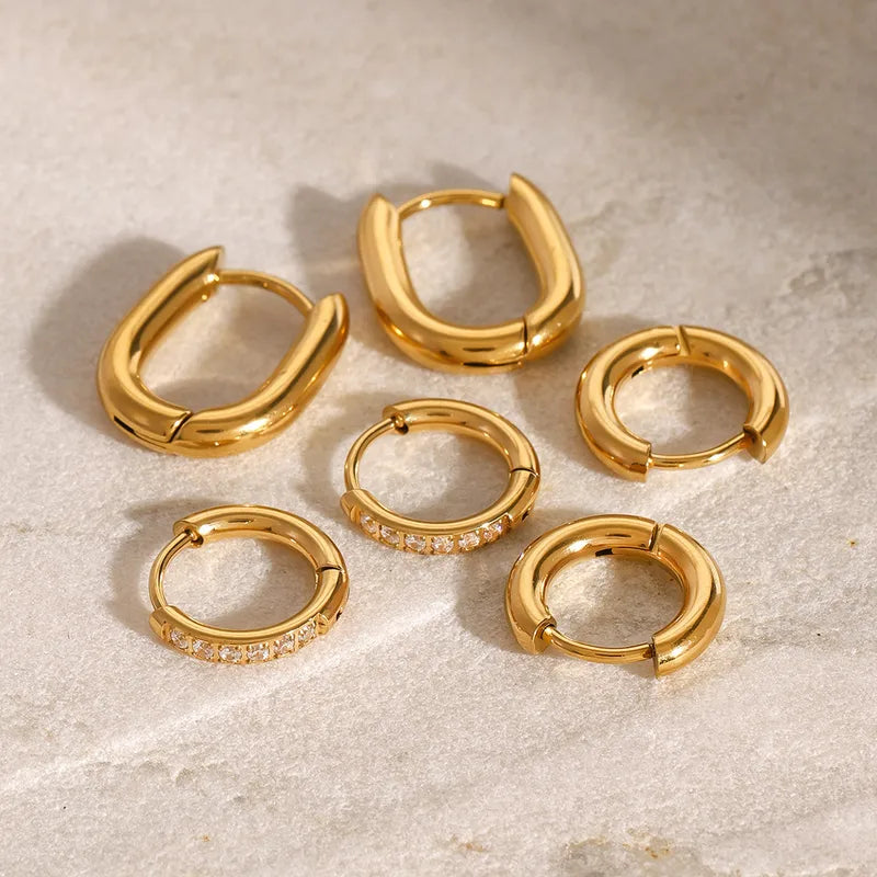 Jemima five pair gold hoop earring set with oval hoops and pave huggies, view 3