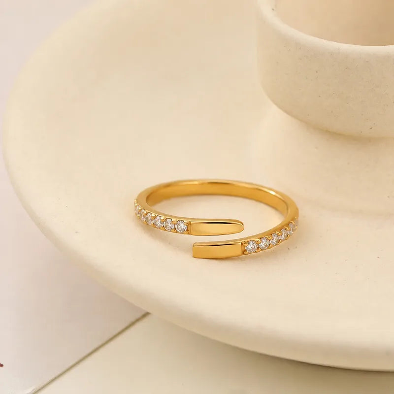Hailey slim gold bypass ring with a pave band, view 3
