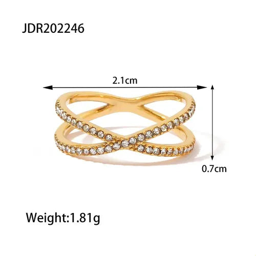 Abigail slim gold double criss cross pave ring, view 2