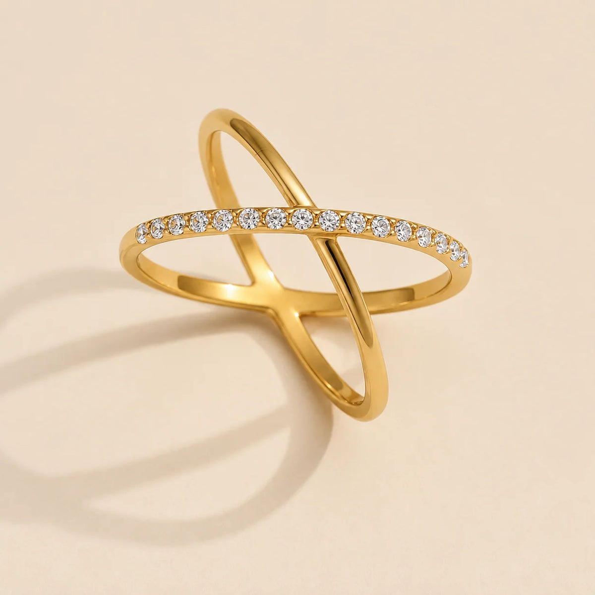 Claire gold criss cross X ring with one pave band