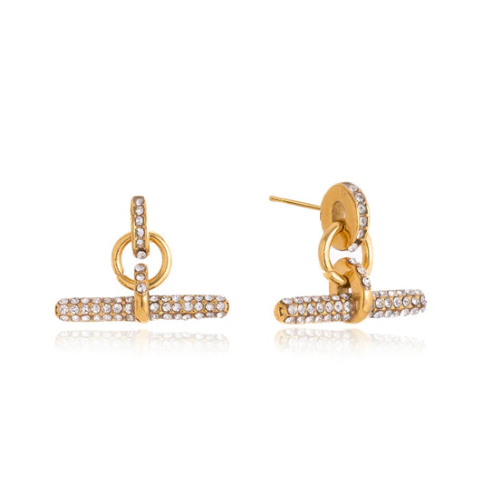 Winona gold pave T-bar link stud earrings