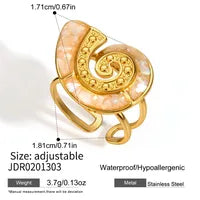 Oceane gold spiral seashell ring with peach enamel, view 2