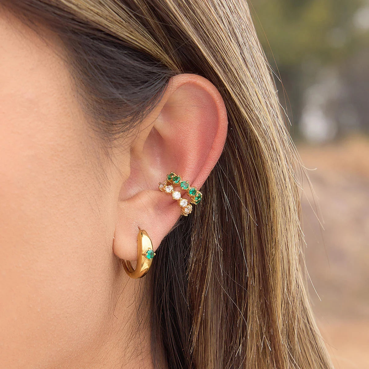 Nia Ear Cuff Earrings (Green)