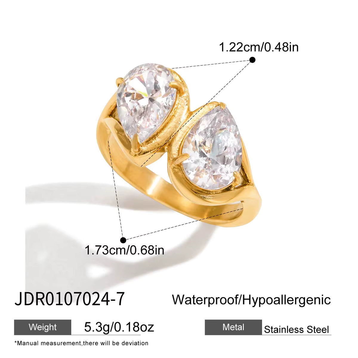 Juliet gold toi-et-moi ring with two pear cut stones, view 2