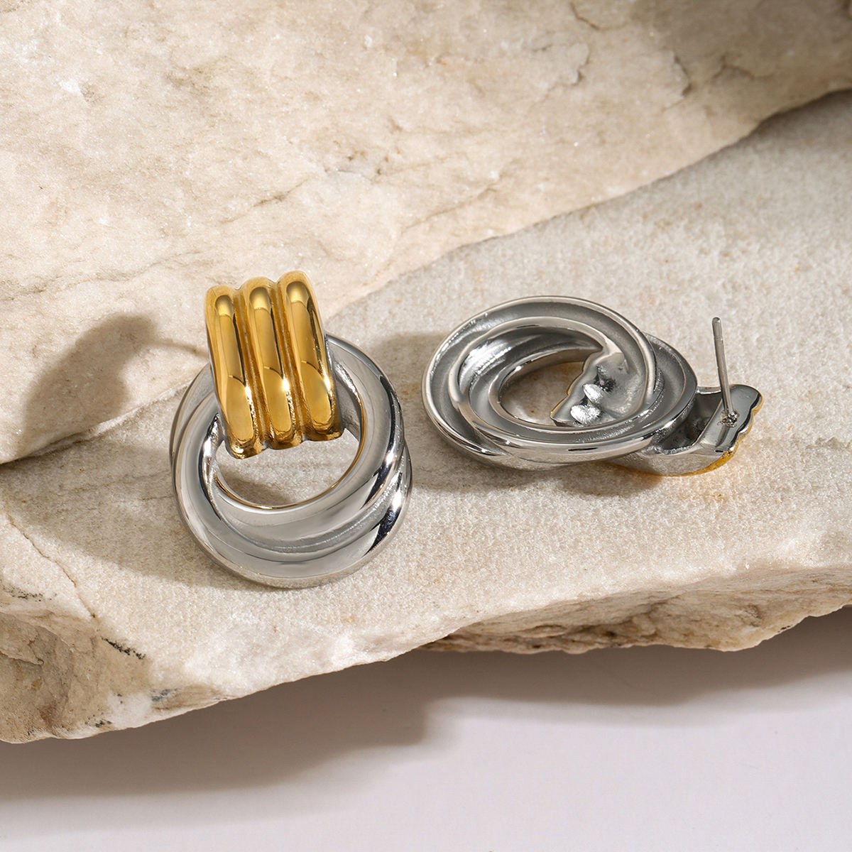 Allegra ribbed knot door knocker earrings, view 9