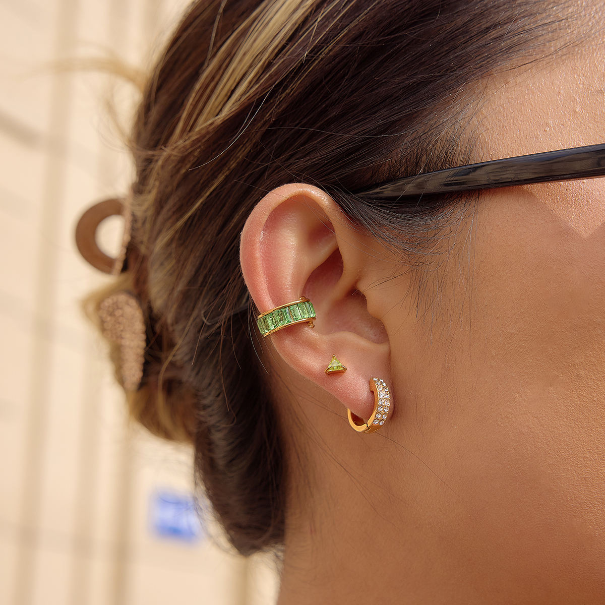 Emily Ear Cuff Earrings (Green)