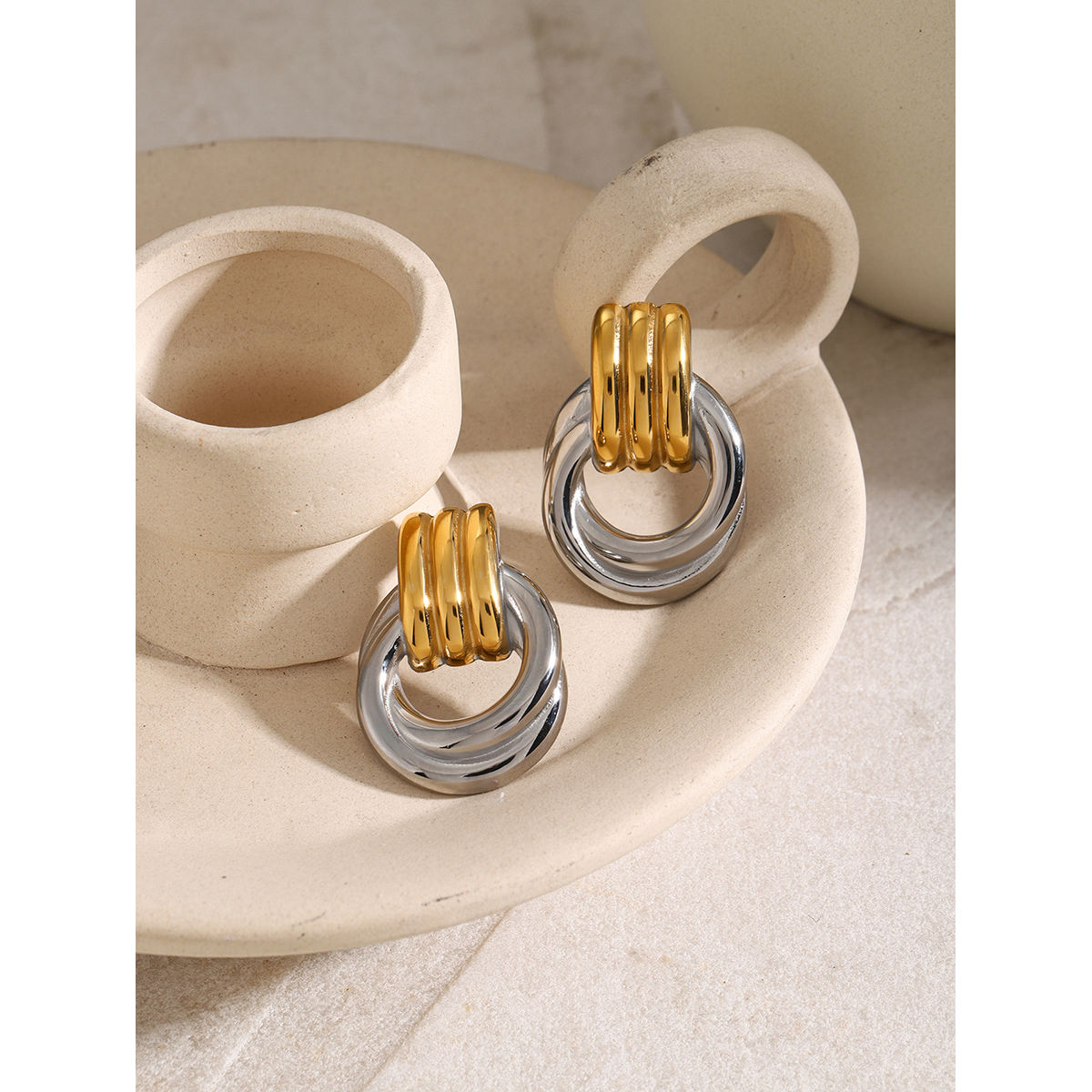Allegra ribbed knot door knocker earrings, view 10