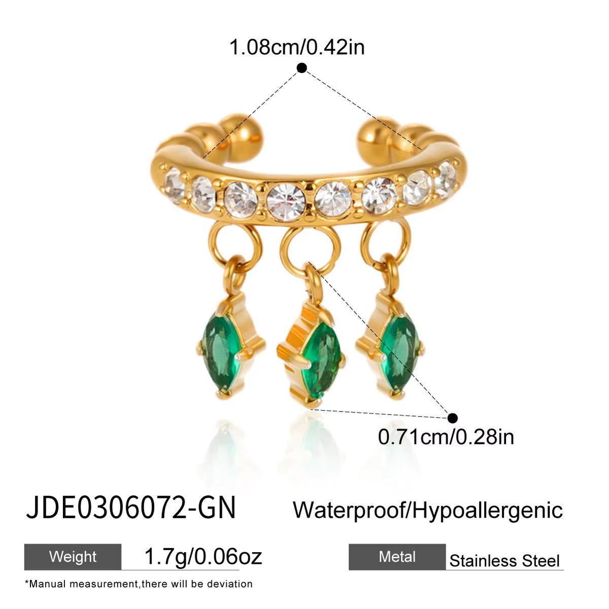 Vogue Ear Cuff Earrings -Single (Green)