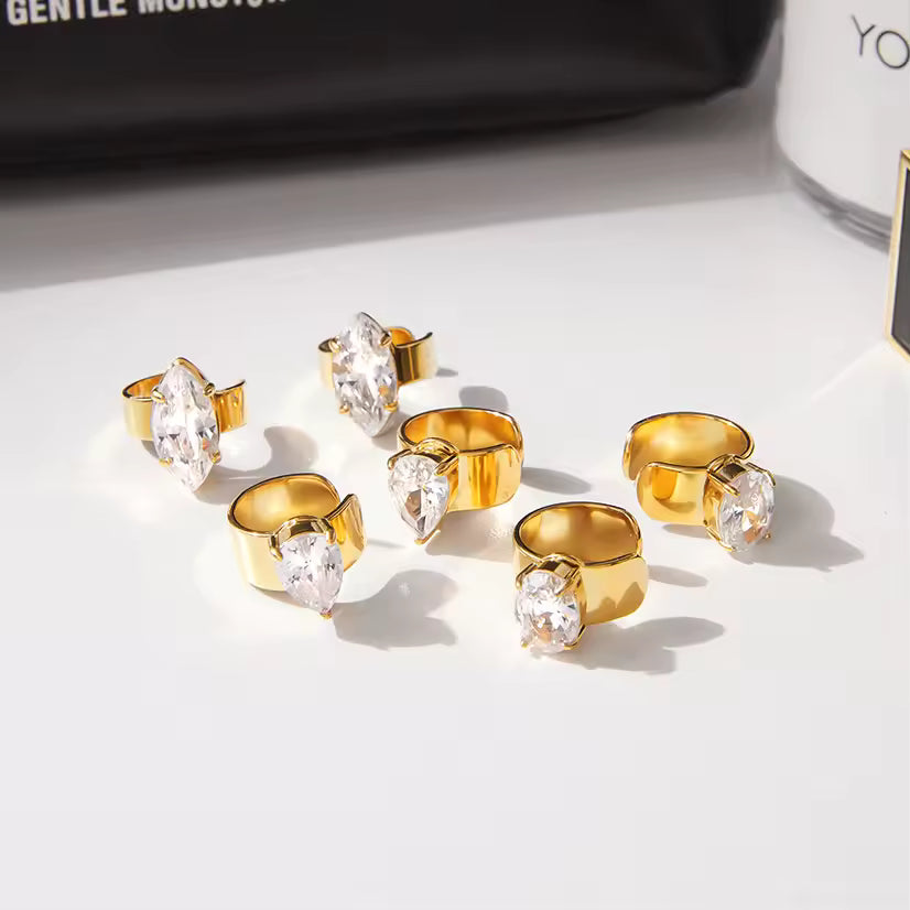 Facet Classic Ear Cuff Earrings (Marquise)